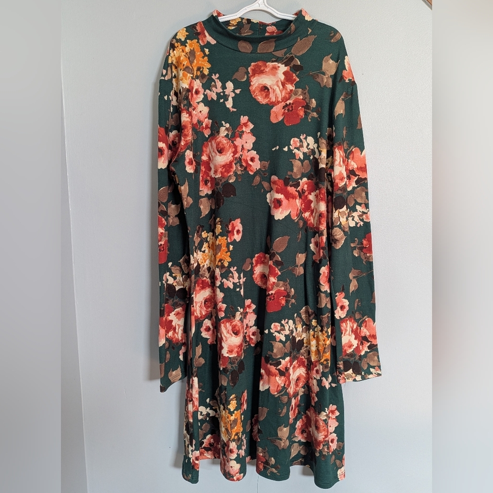 Rebel Sugar Teal and Red Floral Long Sleeve Dress Women's‎ Large